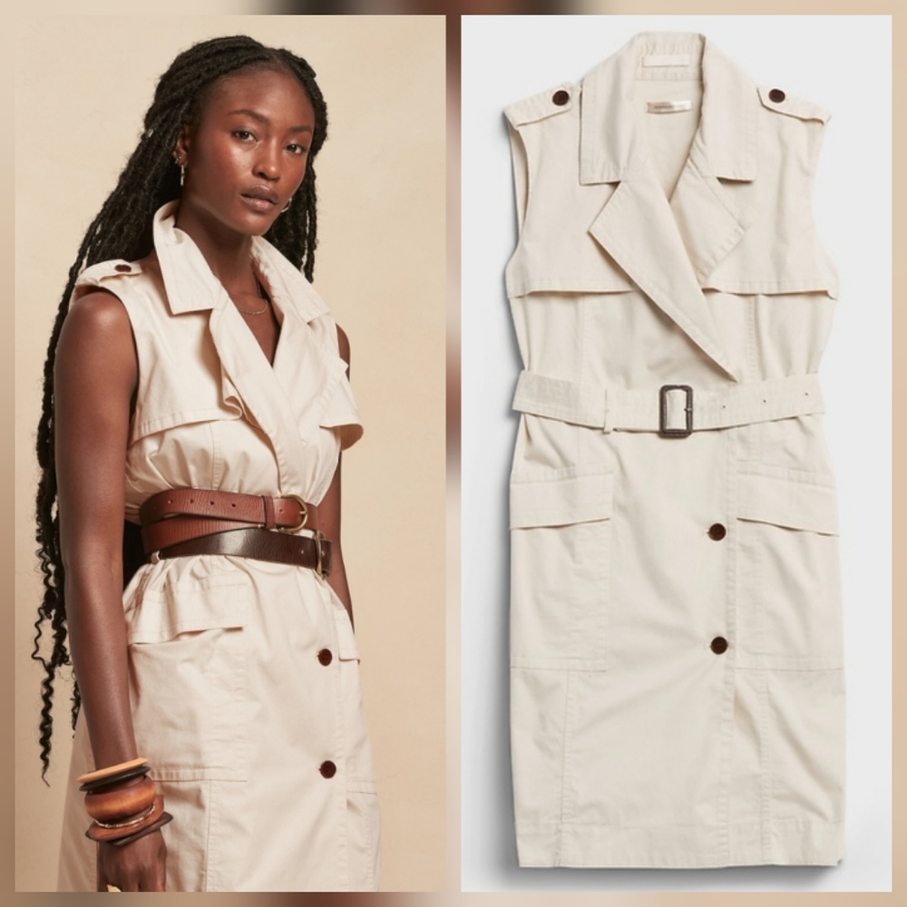 Banana Republic XXS Ivory Cream Buckle Belt Sleeveless Trench Dress